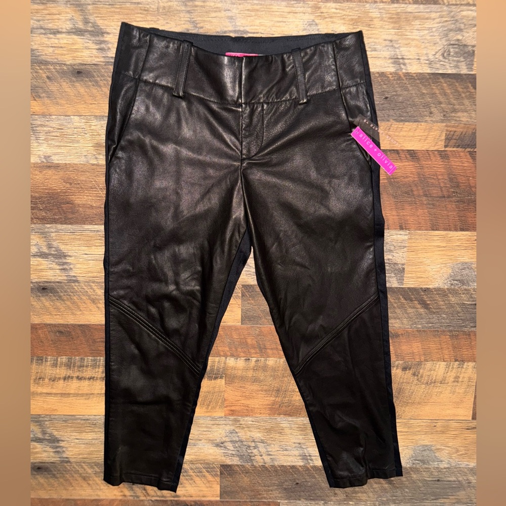 Alice + Olivia Black Leather Double Sided Trousers slacks